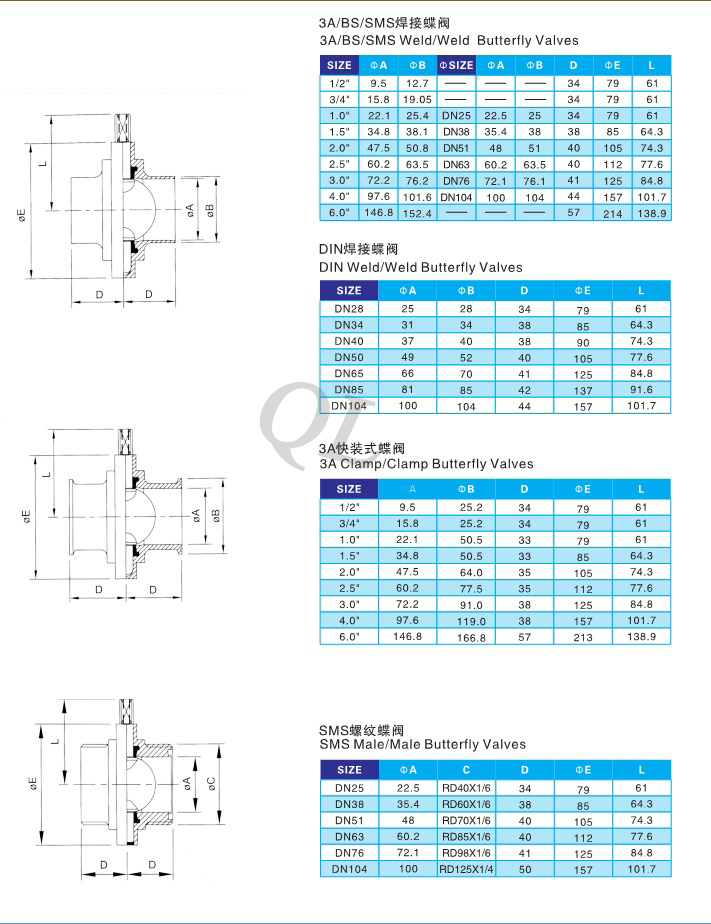 Stainless Steel Hygiene Grades Manual Welded Butterfly Valve