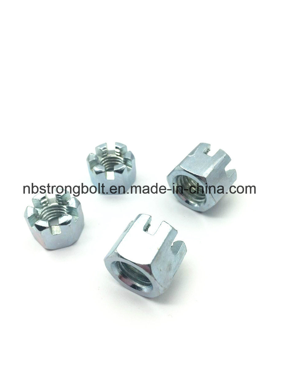 DIN935 Hexagon Slotted Nut with White Zinc Palted Cr3+ M12