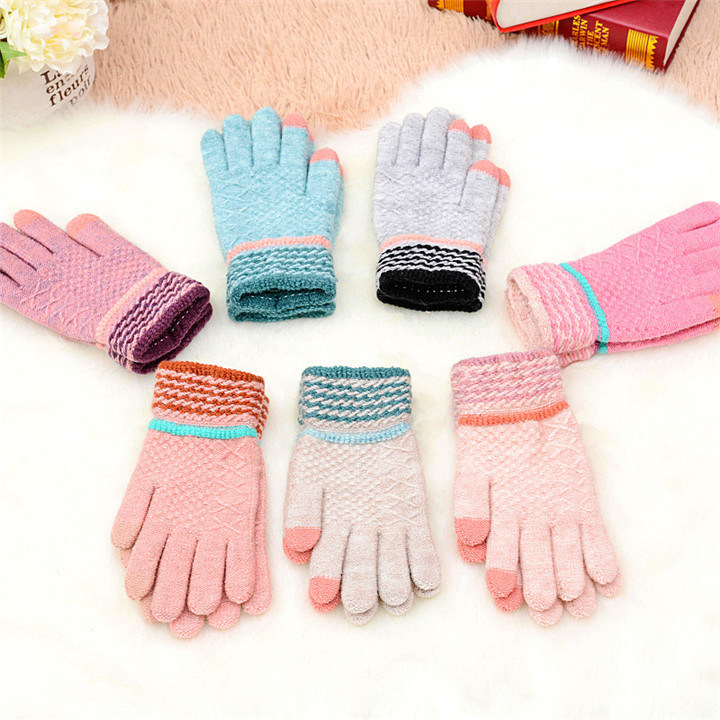 Custom Wholesale Warm Winter Women Man Acrylic Knit Snowboard Fashion Gloves