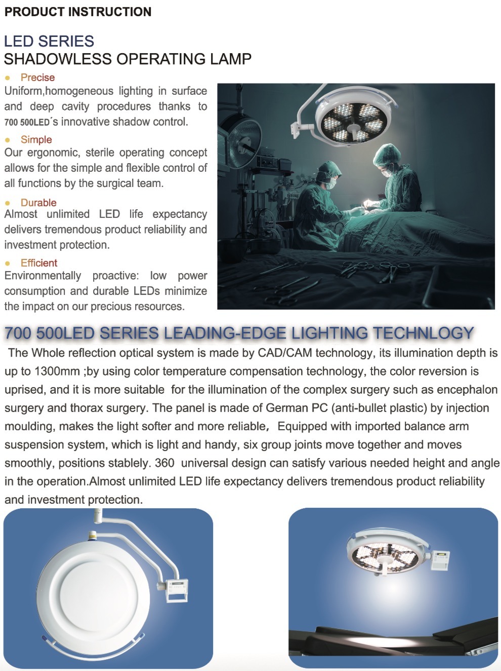 LED Shadowless Operating Lamp 2 Lamps Light with Arms