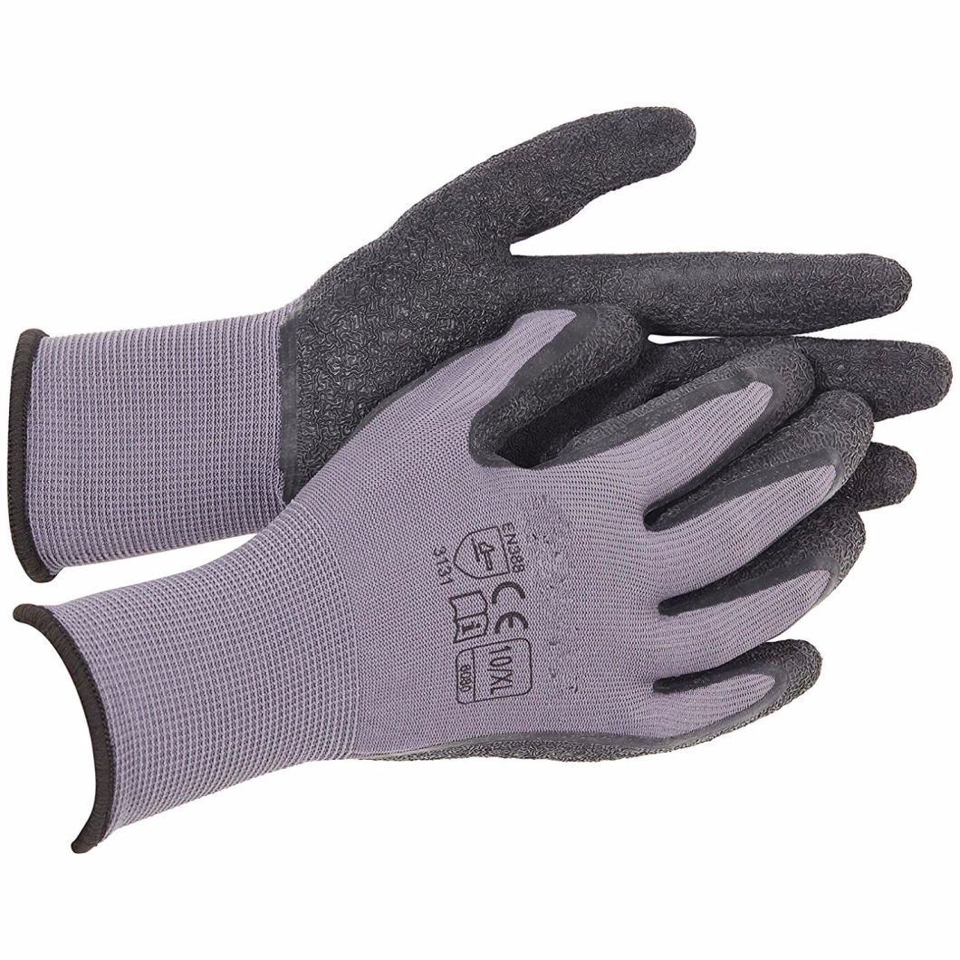 Breathable Work Gloves 100% Polyester Latex Coated Grey Nylon Gloves