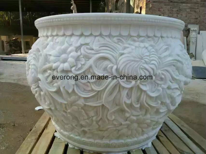Hand Carved White Marble/Granite Flower Pots for Garden&Yard