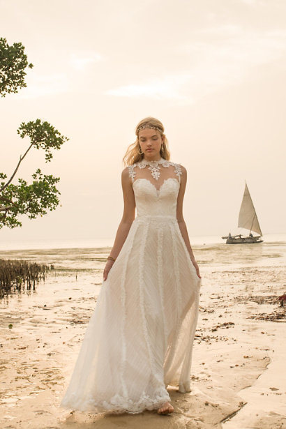 Lace Bridal Evening Gowns A-Line Beach Wedding Dress Ml6856