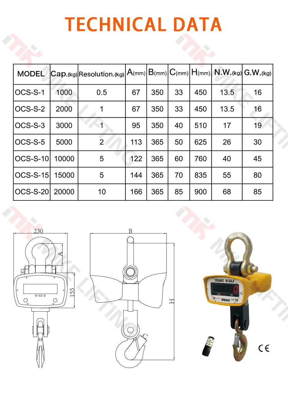 Best Electric Balance 1 Ton Crane Weighing Digital Scale