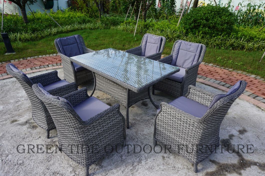 Outdoor Garden Leisure Rattan Wicker Dining Furniture Set Table and Chair 7PCS