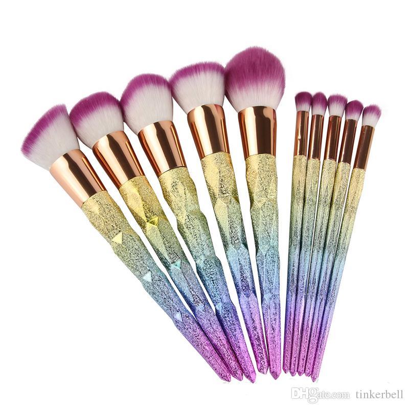 10 PCS Makeup Brush Set, Professional Unicorn Rainbow Foundation Blush Eyebrow Powder Cosmetic Brushes