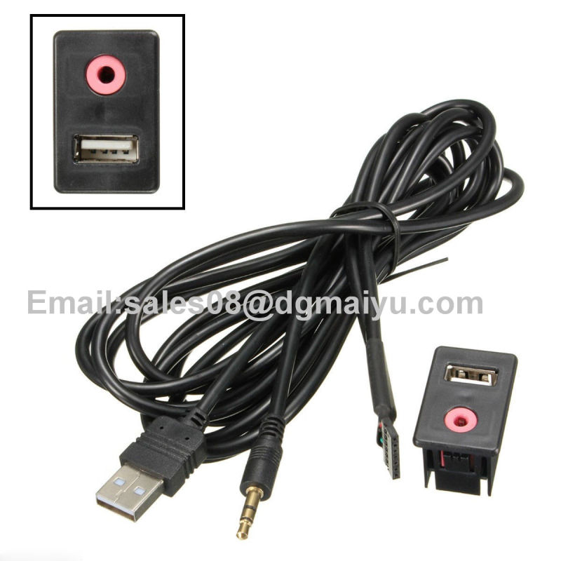 Car Dash Flush Mount 3.5mm Aux & USB Male 3 RCA Extension Cable Lead Socket 1.5m