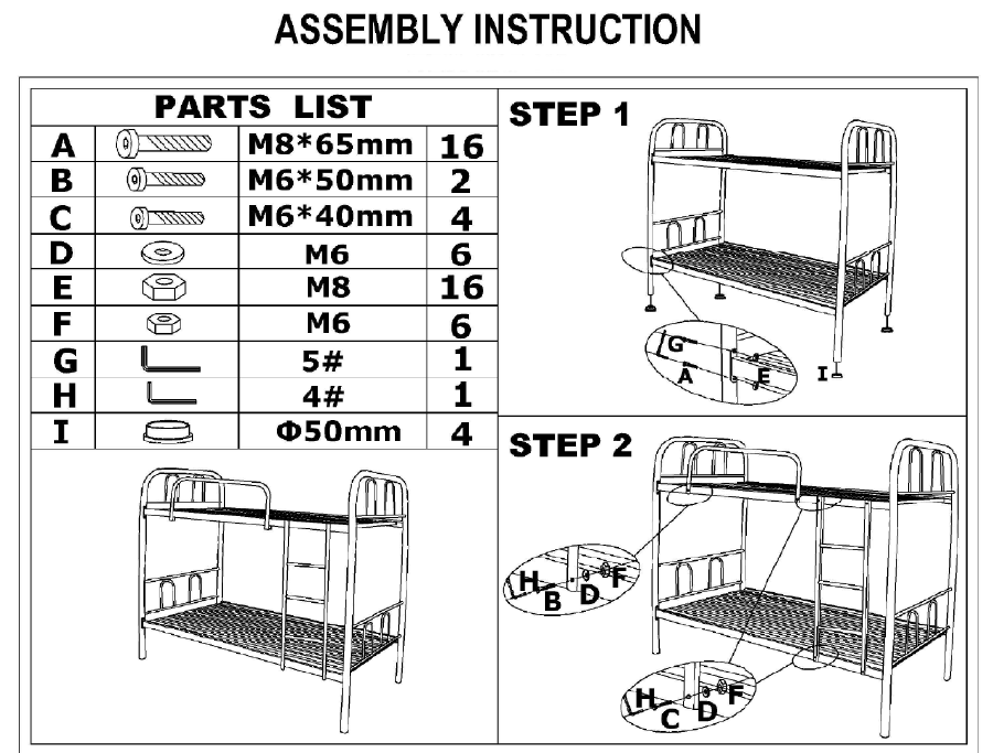 University School Worksite Hotel Military Camping Use Metal Bunk Bed