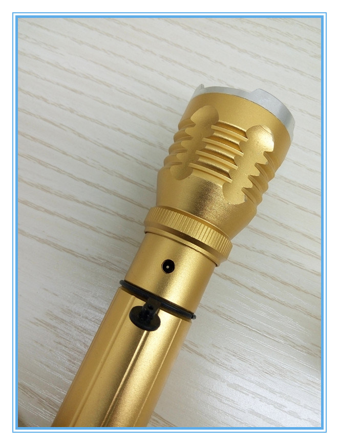 Gold High Power Flashlight with White Cap Rechargeable Torch Light