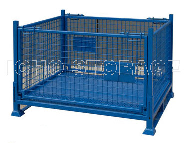 Foldable & Stackable Heavy Duty Wire Mesh Container for Warehouse Storage