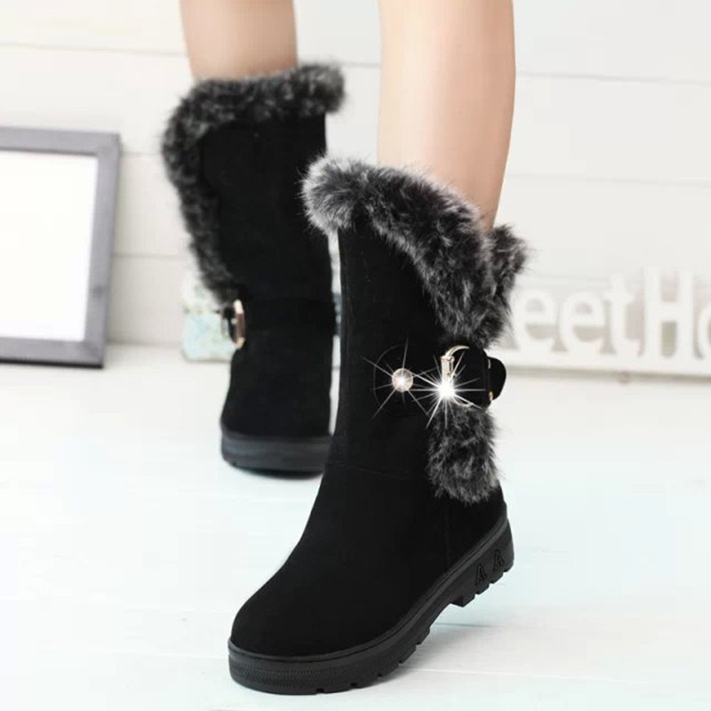 Fashion Women's Winter Warm Faux Fur Leather Ankle Snow Boots