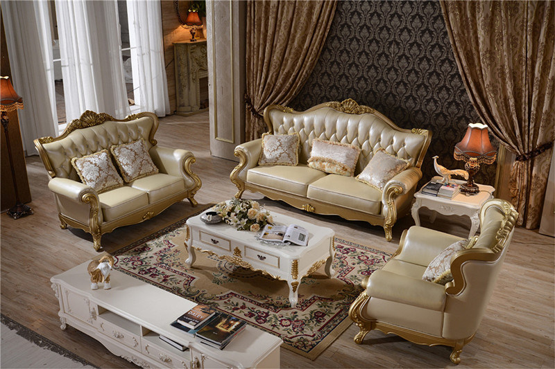 Luxury Living Room French Rococo Leather Chesterfield Sofa