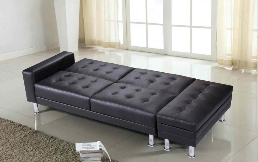 Modern PU Leather Convertible Sofa Bed with Chromed Legs & Headrest (LS-S20)