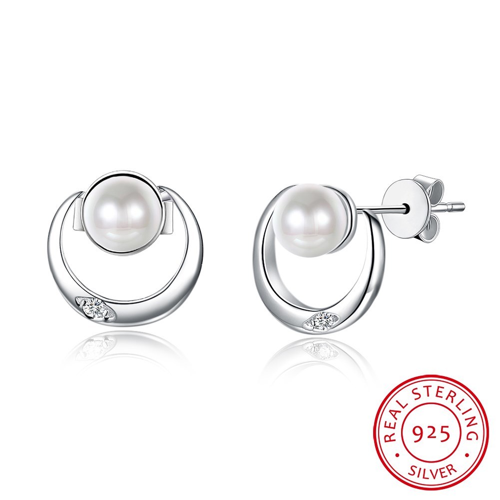 High Quality Fashion Girl 925 Sterling Silver Pearl Stud Earrings