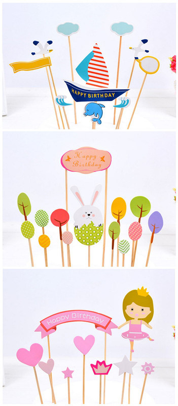 Straw String Banner Happy Birthday Cake Topper Bunting Banner Flag for Party Favors Decoration
