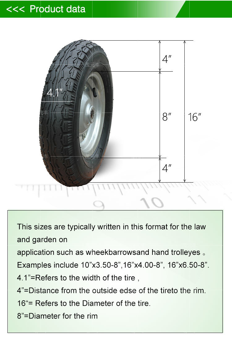 16 Inch Heavy Duty Pneumatic Wheelbarrow Wheels for Trailers, Garden Tool Carts