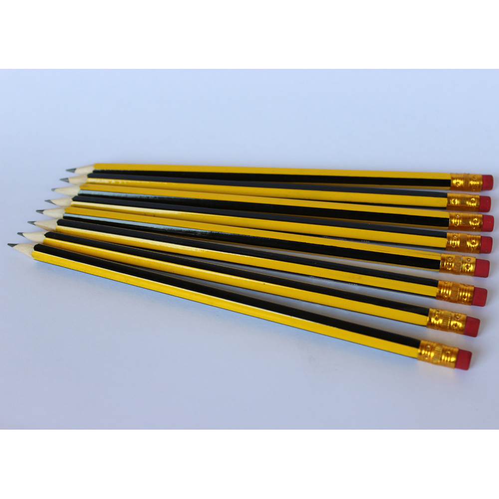 Yellow/Black Stripe Coating, Wooden Pencils Hb with Eraser Tips