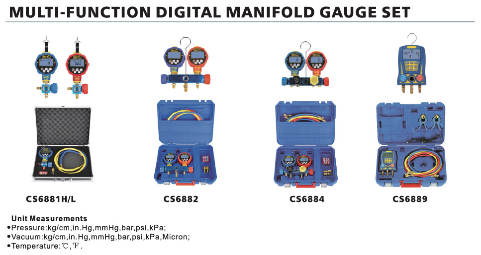 Refrigerant Manifold Gauge Meter Digital Set, Digital Manometer CS6884 Wk-6884-L