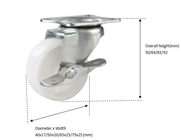 2.5 Inch Swivel White PP Caster with Side Brake