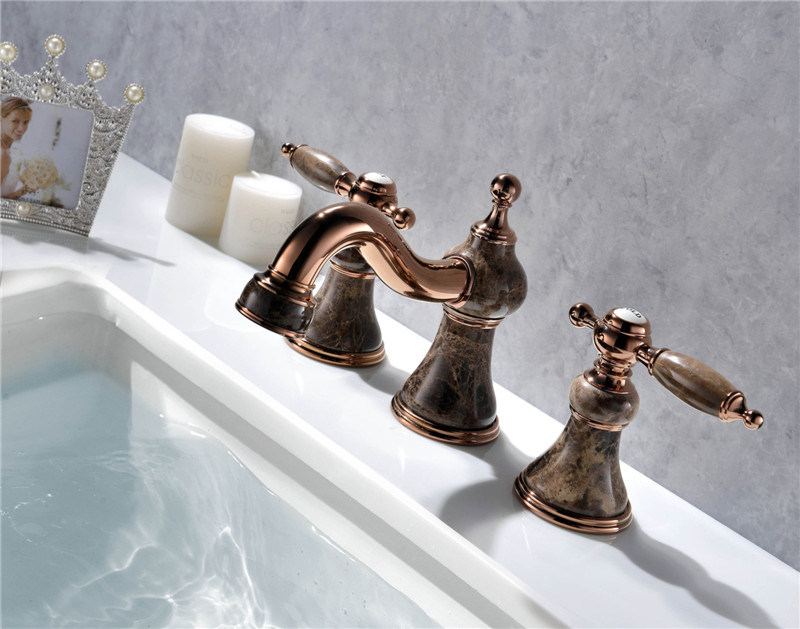 Luxury Double Handle Brass Bathroom Zf-M02 Marble Basin Three-Hole Mixer Faucet