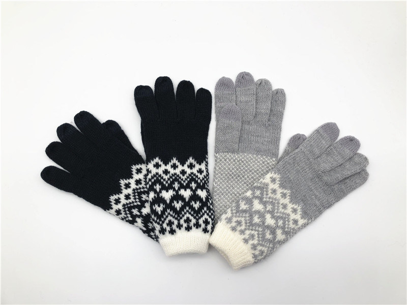 Wholesale OEM Acrylic Lady Knitting Full Finger Touch Screen Jacqurd High Quality Glove