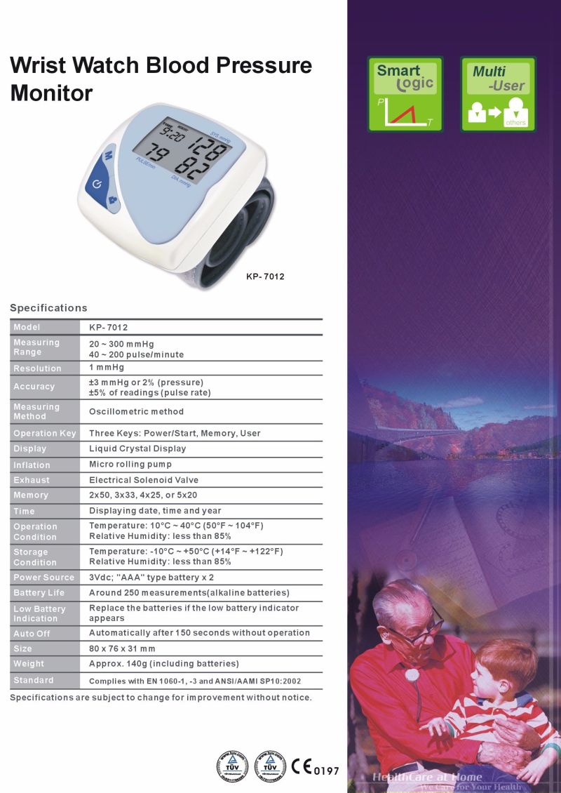 Wrist Watch Kp-7012 Blood Pressure Monitor Supply OEM ODM Ce Certificated