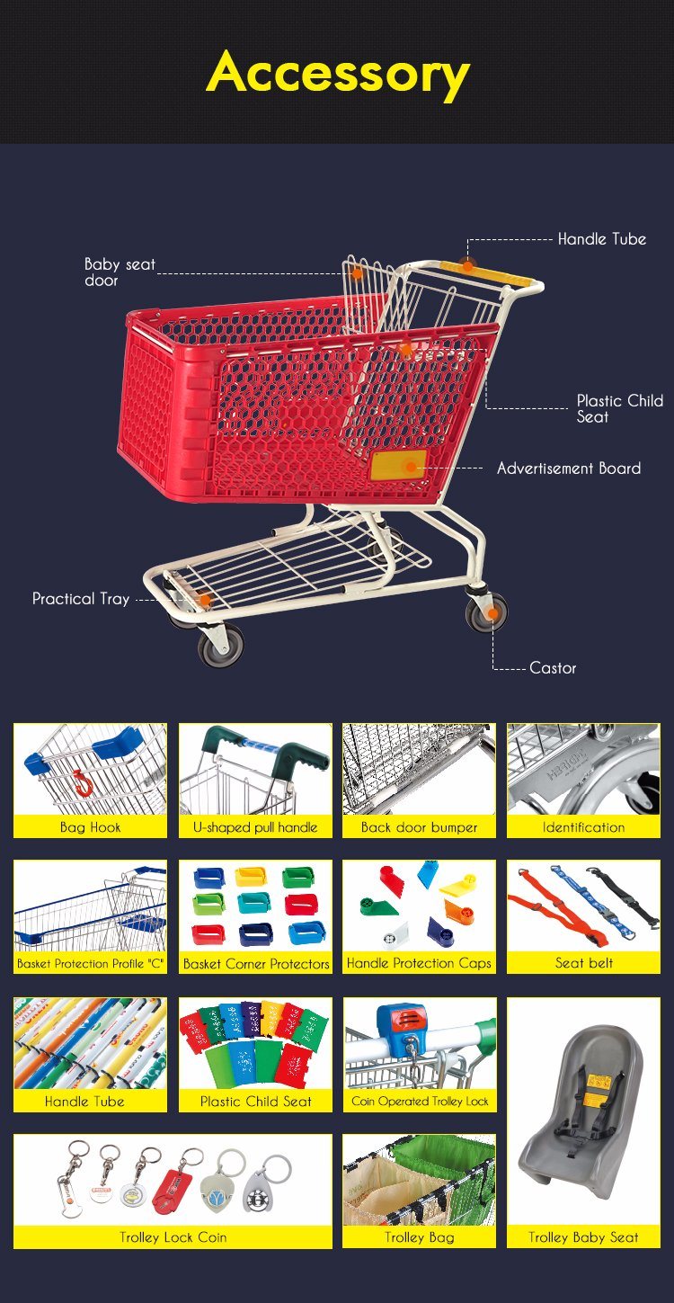 180L 2 Tiers Plastic Metal Shopping Trolley Cart