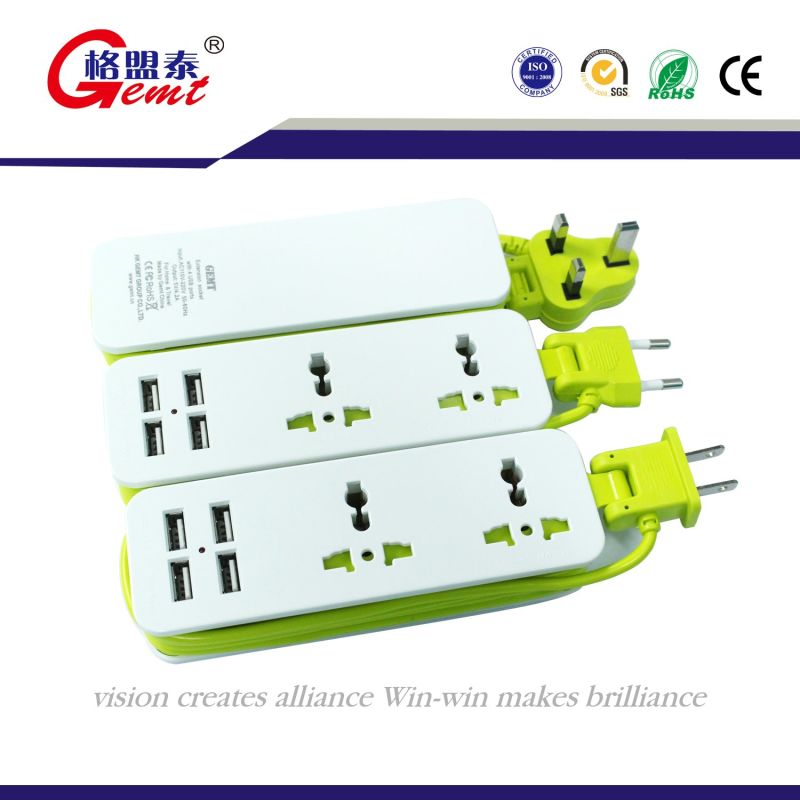 2 Outlet Power Strip with 4 USB Ports Multi Electrical Extension Socket/Universal Socket Outlet