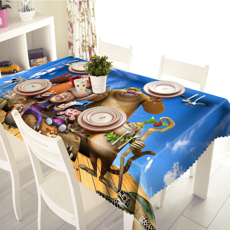 Cheap Cotton and Linen Waterproof Oilproof Tablecloths with Cartoon Pattern