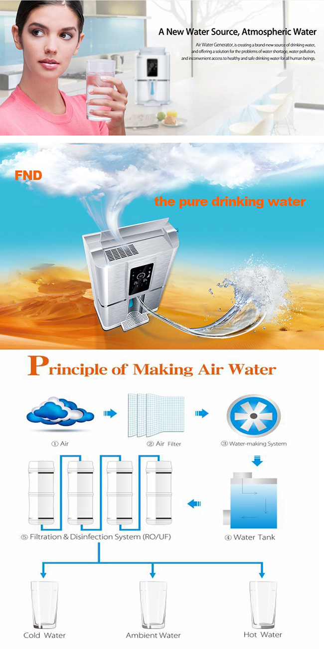Air Water Dispenser Machine, Fnd 50 Liter/Day P50, R410A. RO System
