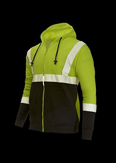 Mens Fleece High Visibility Full Zip Hoodie Safety Sweatshirt Reflective Detail Safety Yellow