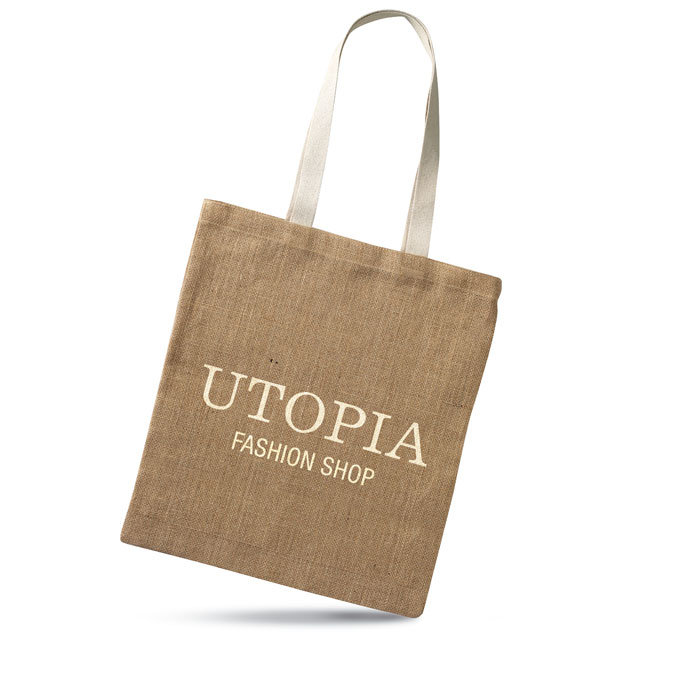 Jute Shopping Bag Laminated with Front in Canvas and Cotton Webbing