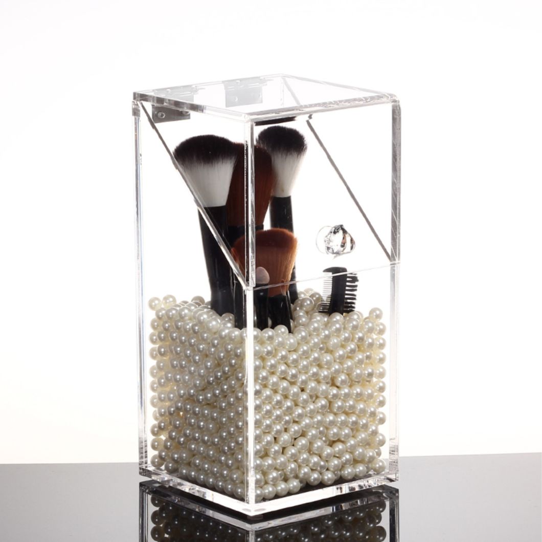 Acrylic Makeup Brushes Holder Real Technique Brush Storage with Pearl Beads