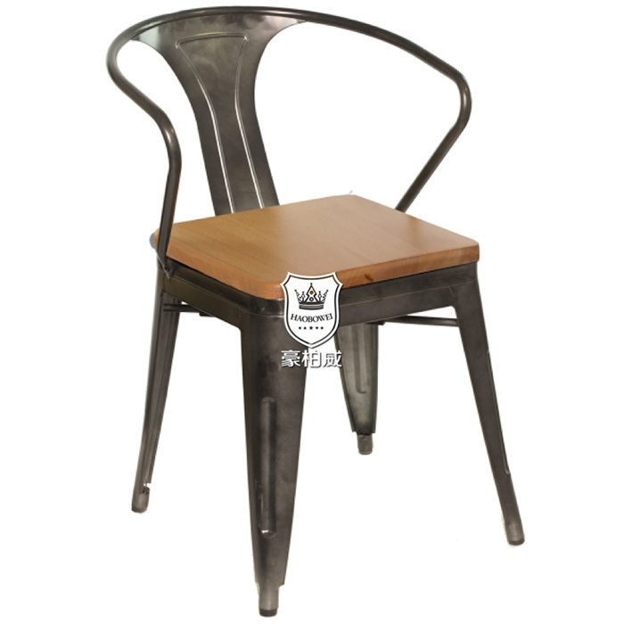 Stacking Tolix H Chair Wood Seat Metropolis Metal Chair with Wooden Seating