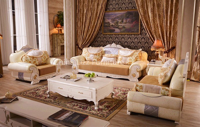 Luxury French Baroque Leather Dubai Lounge Sofa Furniture