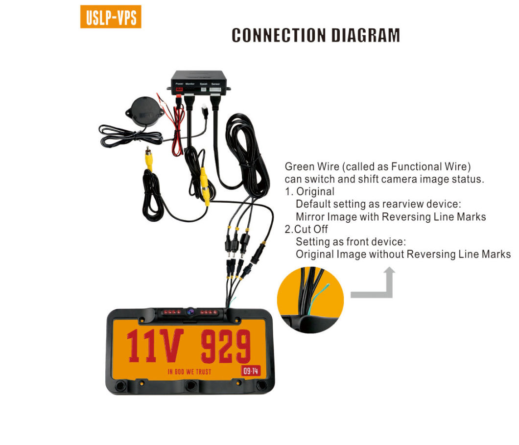 Us Driving Licence Auto Plate Video Parking Sensor System with 8 IR Rights and Human Voice for Car Parking