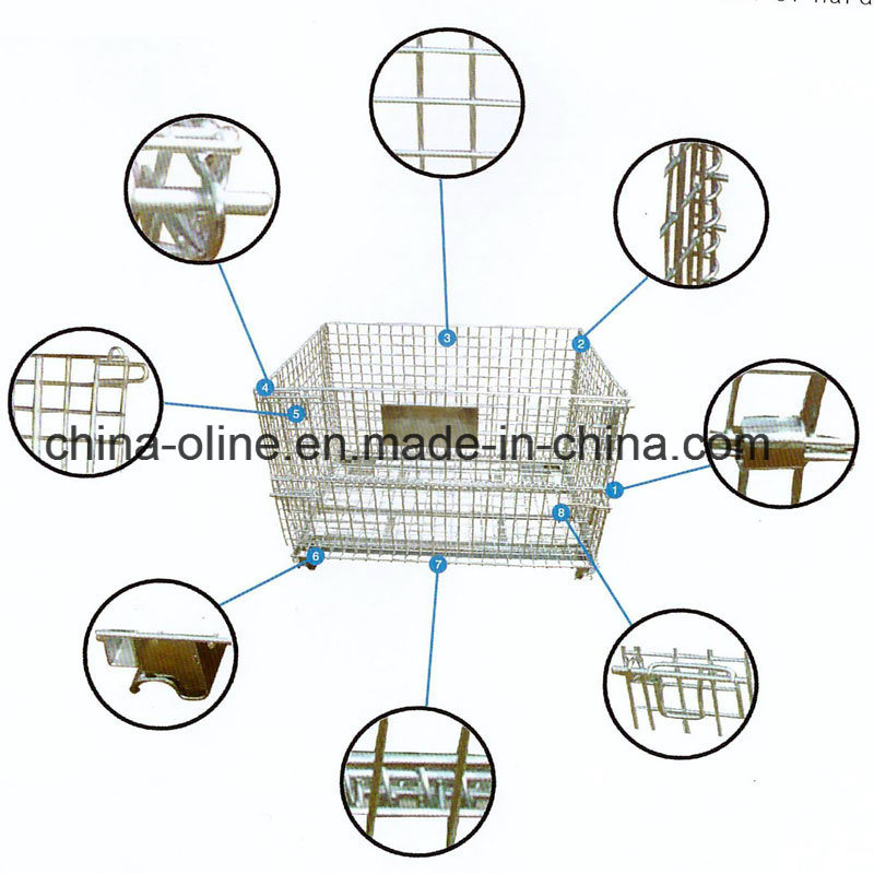Stackable Folded Wire Mesh Container with Wheels for Transportation