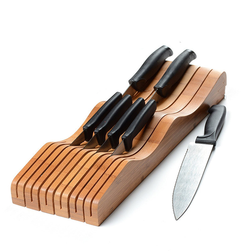 Bamboo in-Drawer Knife Organizer Wooden Knife Block Without Knives