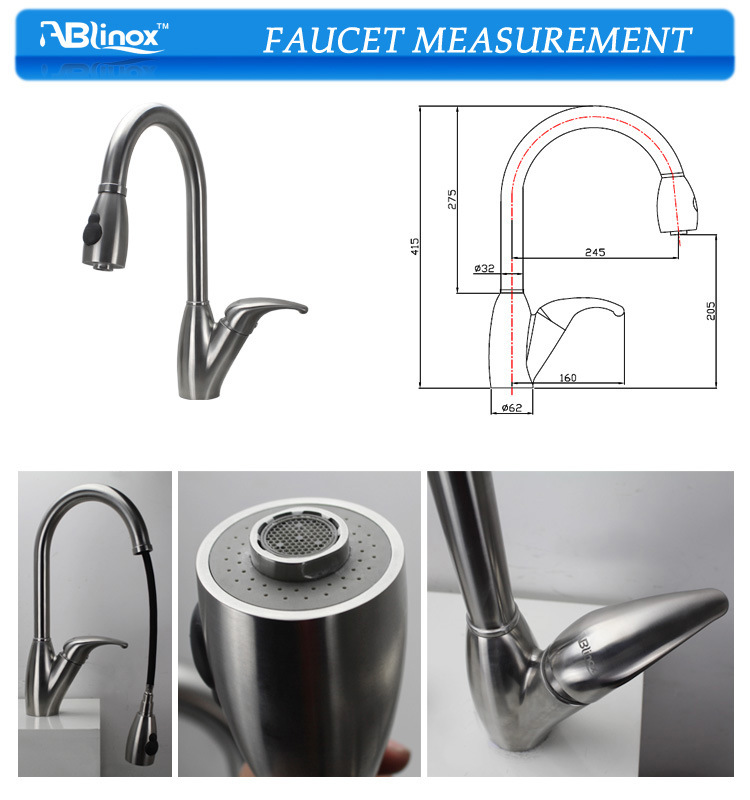 Ablinox Stainless Steel Single Handle Upc Pull out Kitchen Faucet