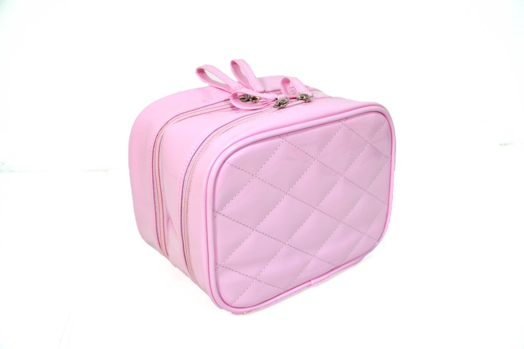 Portable Waterproof Lady PU Cosmetic Bags with Three Layers
