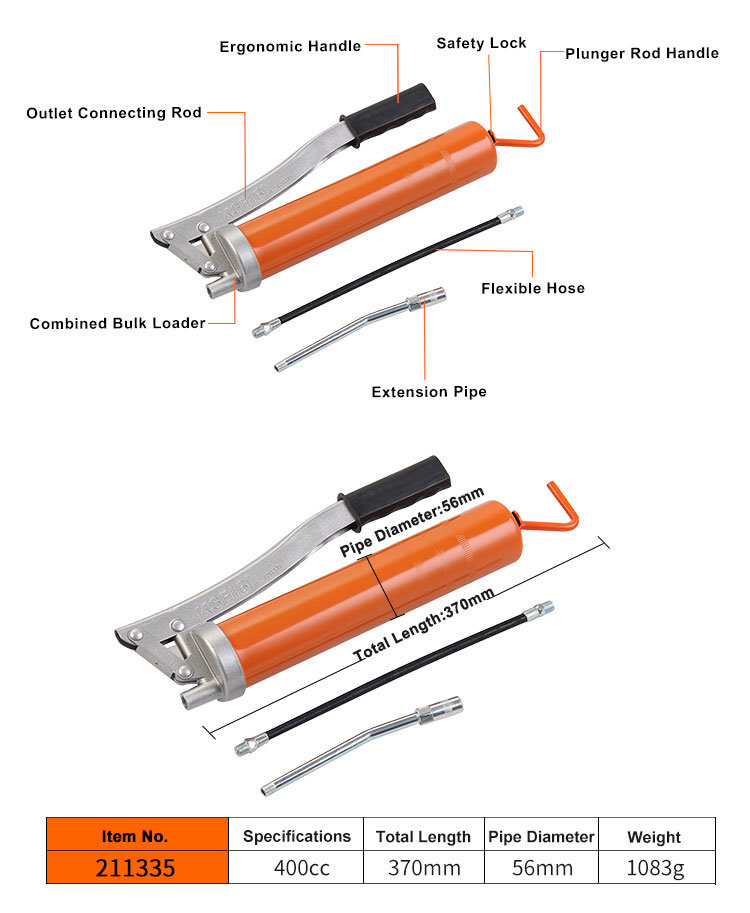 Kseibi Heavy Duty 400cc High Pressure Hand Grease Gun for Industrial Use