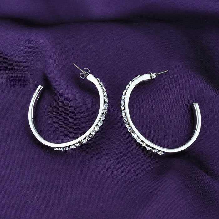 Best Quality White Gold Plated Crystal Stud Hoop Earrings