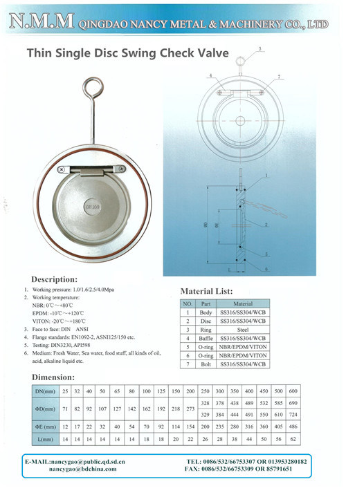 Thin Type Single Disc Swing Check Valve with Spring