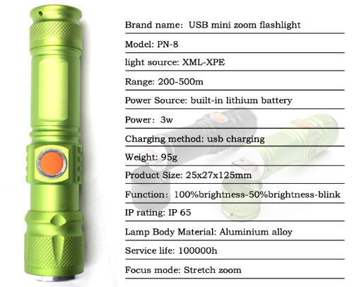 LED Mini USB Rechargeable Focus Glare Outdoor Portable Flashlight Riding Torch