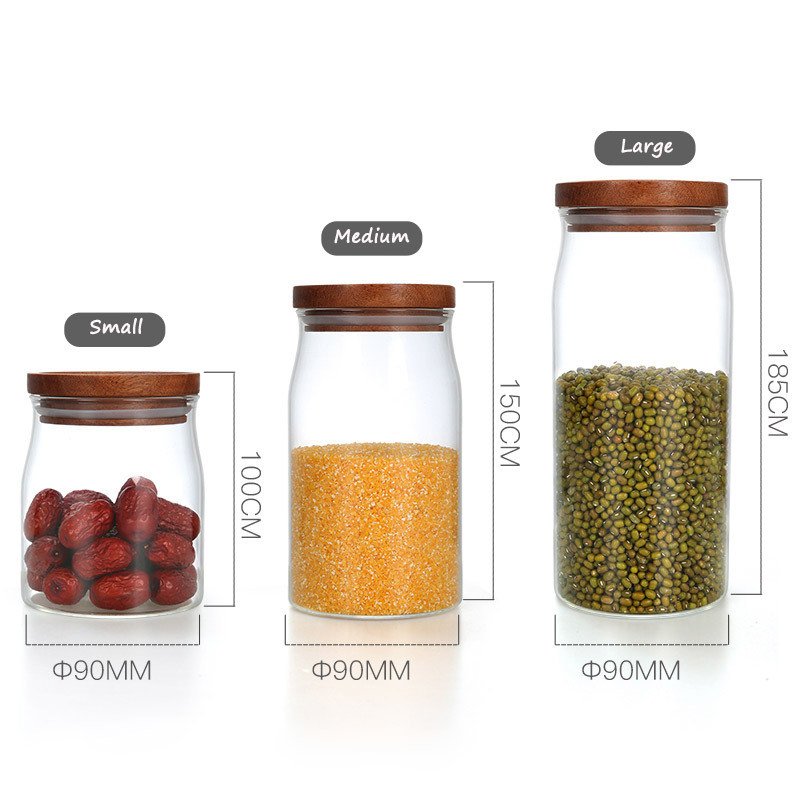 Glass Kitchen Glass Storage Canister with Wood Lid