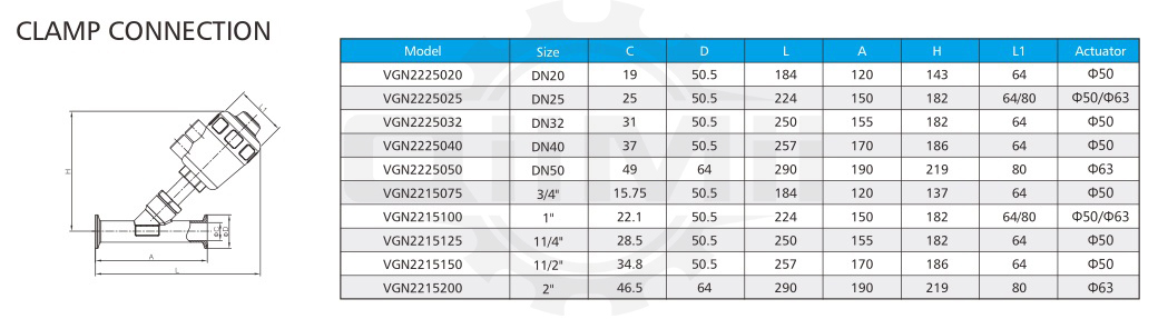 Vgn Stainless Steel Pneumatic Clamp Steam Angle Seat Valve