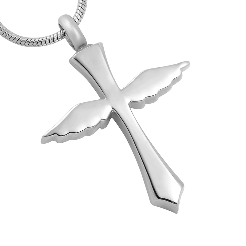 316L Stainless Steel Angel Cross Cremation Jewellery Urn Neckalce
