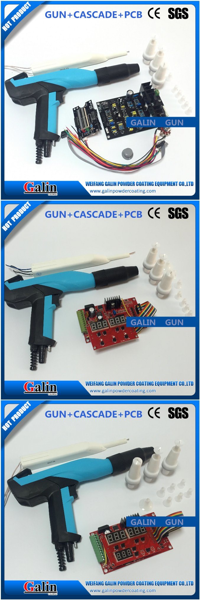 Manual/Automatic Electrostatic Powder Coating/Spray/Paint Gun with PCB and Cascade