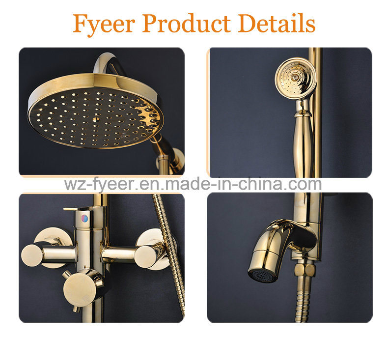 Fyeer Luxury Solid Brass Bathroom Rainfall Golden Shower Set