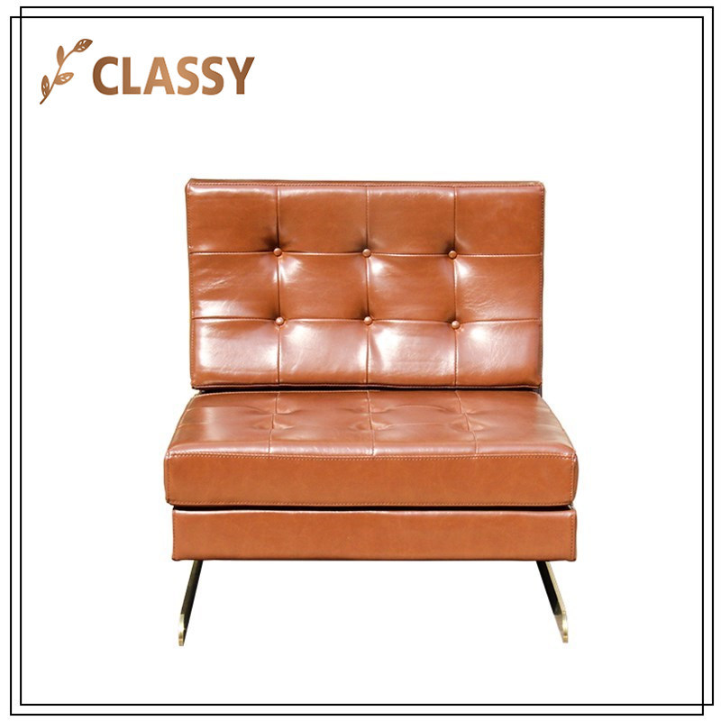 Orange Leather Top with Golden Stainless Steel Leisure Chair